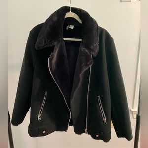 Divided H&M faux suede faux fur lined moto jacket.